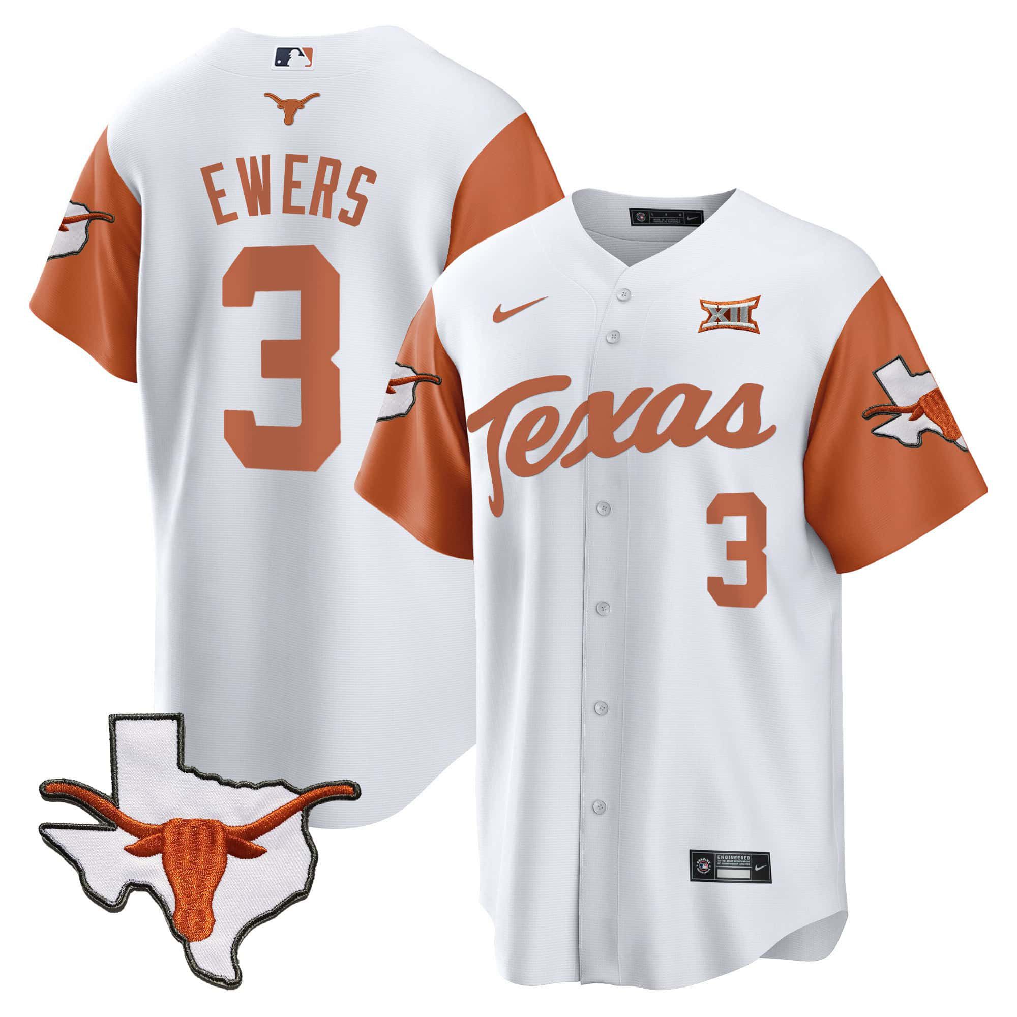 Men Texas Longhorns 3 Ewers White 2024 Baseball NCAA Jersey style 1